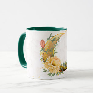 Floral Moon, Beige and Yellow Graphic Mug