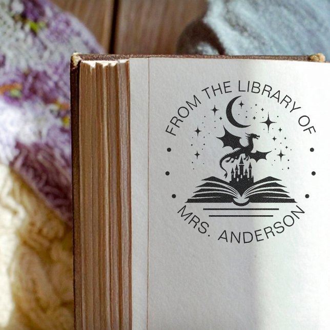 Floral Moon Cat Book Library Teacher Self-inking Stamp (Creator Uploaded)