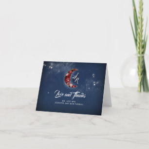 Floral Moon Celestial Blue and Red Thank You Card