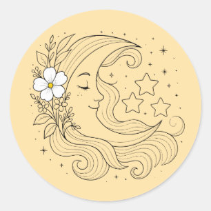Floral Moon Goddess - Dreamy Moon Classic Round Sticker