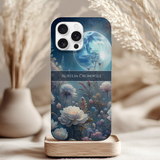 Floral Moon Magic Design withc Custom Name iPhone 15 Case