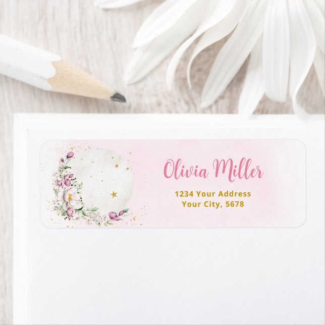 Floral Moon Pink Address Return Address Label (Insitu)