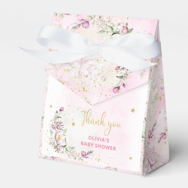 Floral Moon Pink Baby Shower Favour Box (Front Side)