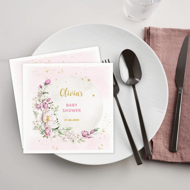 Floral Moon Pink Baby Shower Napkin (Creator Uploaded)