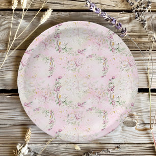 Floral Moon Pink Baby Shower Paper Plate
