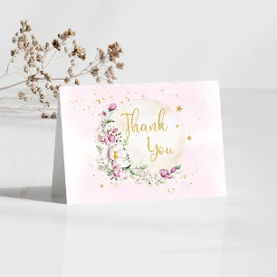 Floral Moon Pink Baby Shower Thank You Card