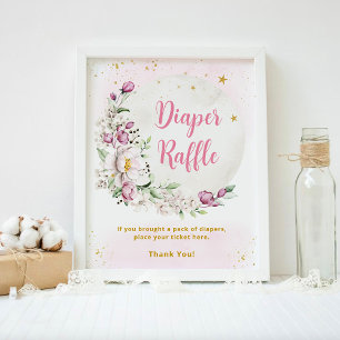 Floral Moon Pink Diaper Raffle Poster