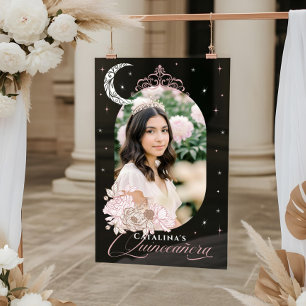 Floral Moon Stars Tiara Photo Quinceañera Welcome Acrylic Sign