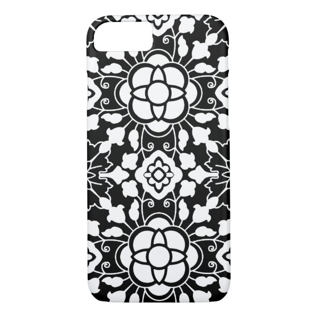 Floral Moroccan Tile, Black and White Case-Mate iPhone Case (Back)
