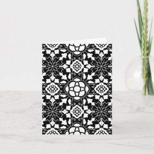 Floral Moroccan Tile, Black and White Holiday Card