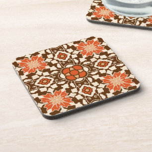 Floral Moroccan Tile, Brown, Rust and Beige Coaster