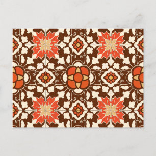 Floral Moroccan Tile, Brown, Rust and Beige Postcard