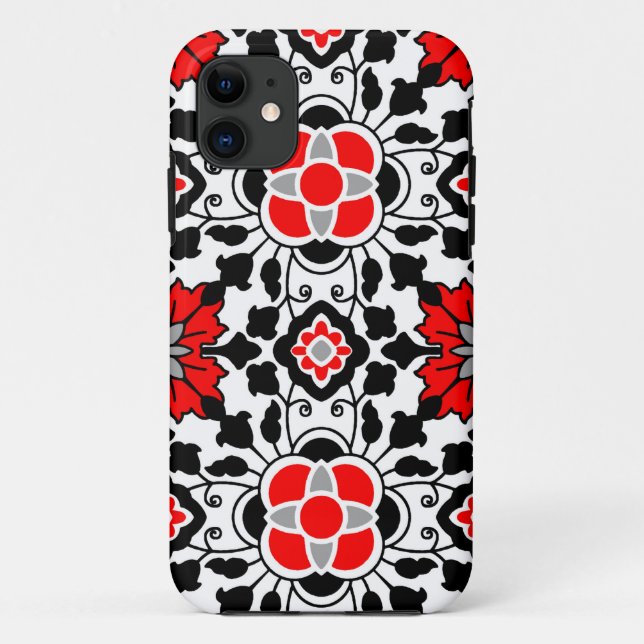 Floral Moroccan Tile, Deep Red, Black  and White Case-Mate iPhone Case (Back)
