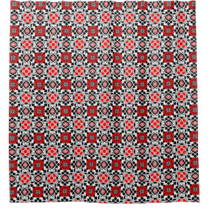 Floral Moroccan Tile, Deep Red, Black  and White Shower Curtain