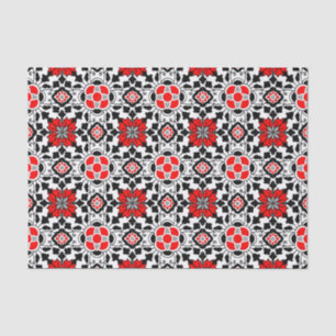 Floral Moroccan Tile, Deep Red, Black and White Tissue Paper