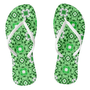 Floral Moroccan Tile, Emerald and Lime Green Thongs