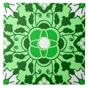 Floral Moroccan Tile, Emerald and Lime Green Tile