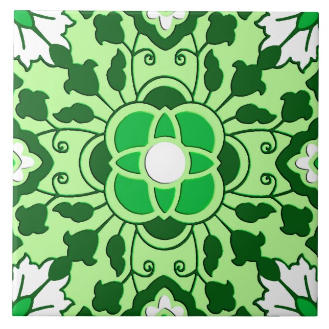 Floral Moroccan Tile, Emerald and Lime Green Tile (Front)