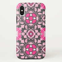 Floral Moroccan Tile, Fuchsia Pink & Grey / Grey