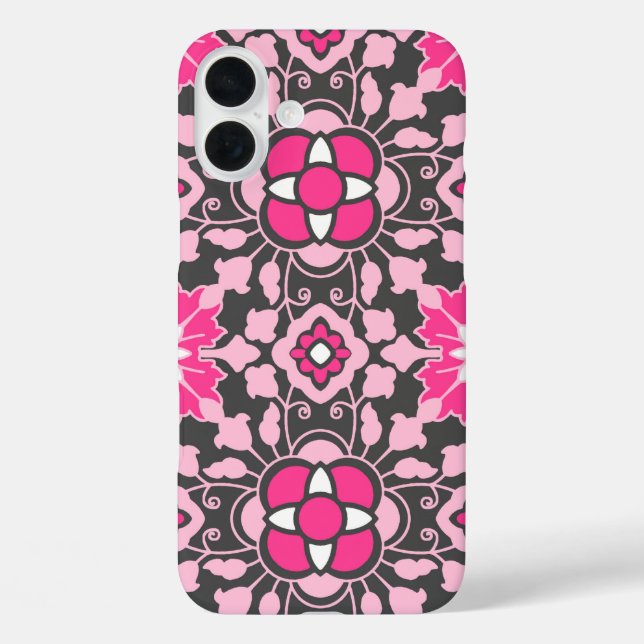 Floral Moroccan Tile, Fuchsia Pink & Grey / Grey Case-Mate iPhone Case (Back)