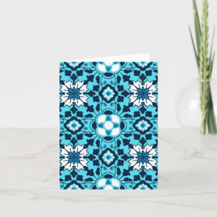 Floral Moroccan Tile, Indigo, Sky Blue and White Holiday Card