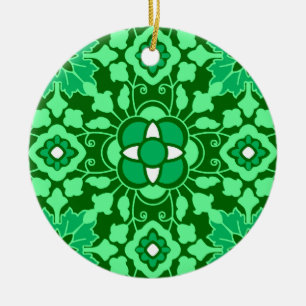 Floral Moroccan Tile, Light and Dark Jade Green Ceramic Ornament