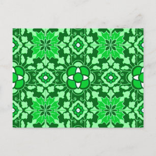 Floral Moroccan Tile, Light and Dark Jade Green Postcard