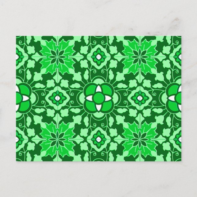 Floral Moroccan Tile, Light and Dark Jade Green Postcard (Front)