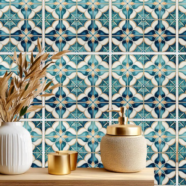 Floral Moroccan Tile Pattern#1 Teal White ID1078 (Creator Uploaded)