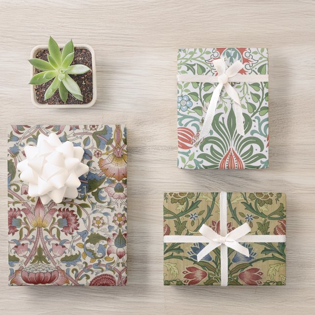 Floral Morris Patterns Red & Blue Flowers Vintage Wrapping Paper Sheet (Creator Uploaded)