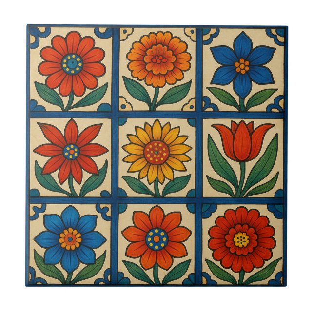 Floral Mosaic Ceramic Tile (Front)