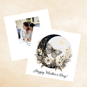 Floral Moth and Moon Happy Mother's Day Holiday Card