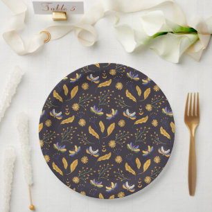 Floral Moth Butterfly Pattern Paper Plate