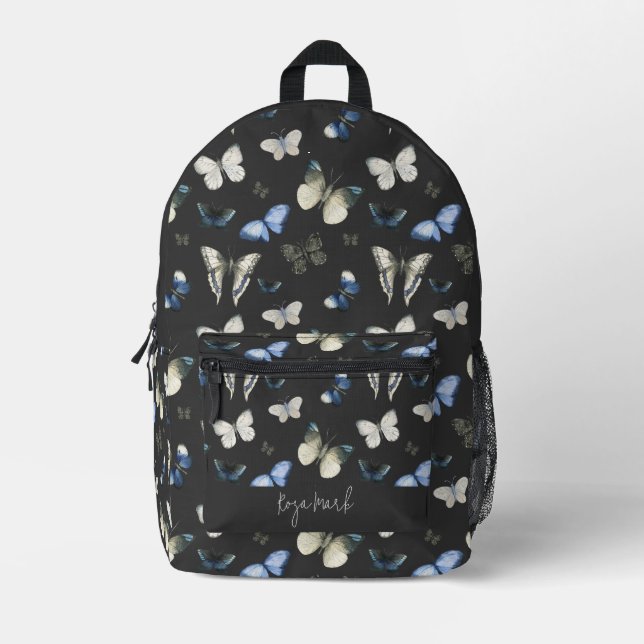 Floral Moth Butterfly Pattern Printed Backpack (Front)
