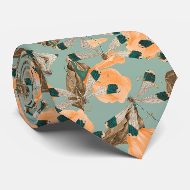Floral Moth Butterfly Pattern Tie (Rolled)