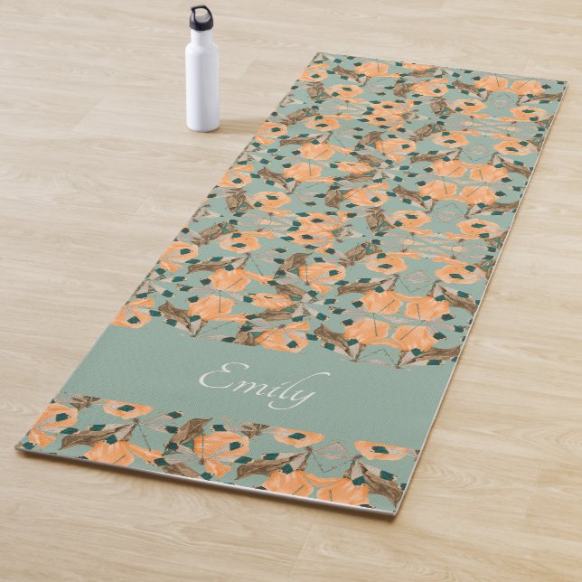 Floral Moth Butterfly Pattern Yoga Mat (In Situ)