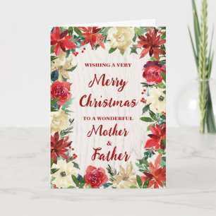 Floral Mother and Father Merry Christmas Card
