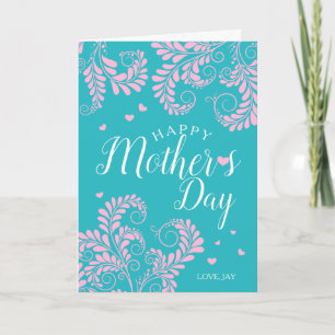 Floral Mother's Day Greeting Card (Pink/Turquoise)