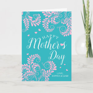 Floral Mother's Day Greeting Card (Pink/Turquoise)