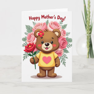 Floral Mothers Day Heart Bear Card