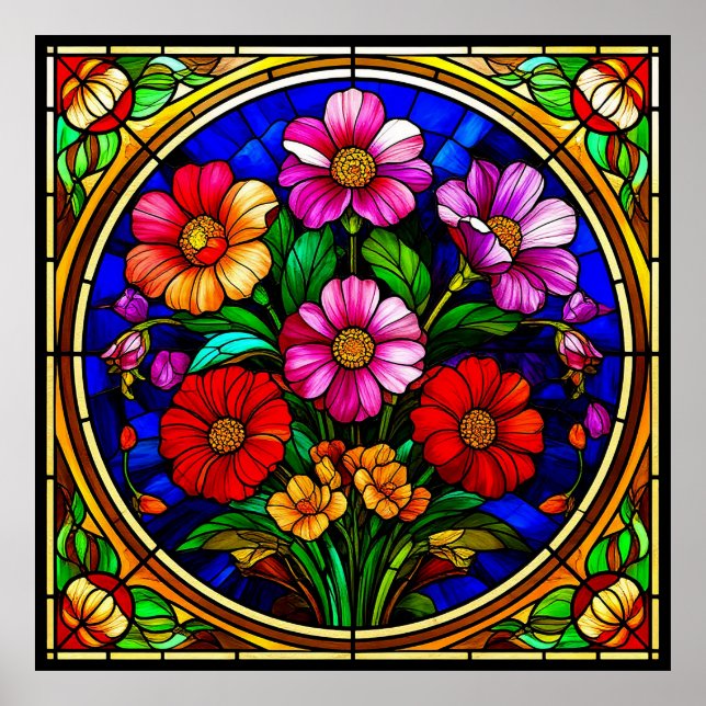 Floral Motif and Vibrant Flowers Poster (Front)