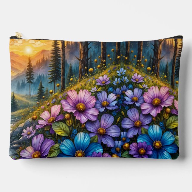 Floral Mountain Valley Sunrise Landscape Accessory Pouch (Front)