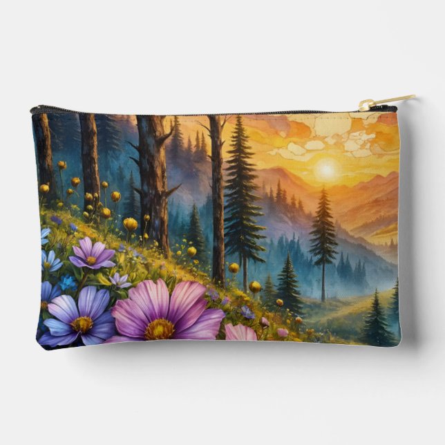 Floral Mountain Valley Sunrise Landscape Accessory Pouch (Back)