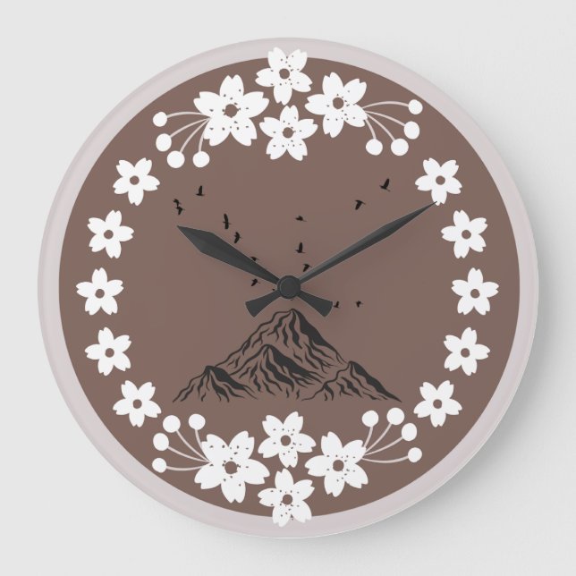 Floral Mountain Wall Clock | Elegant Minimal Home  (Front)