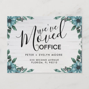 Floral moved office business announcement postcard