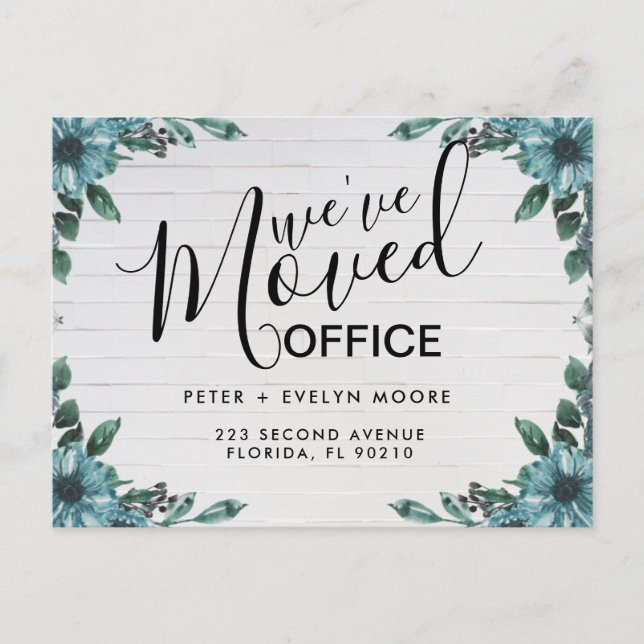 Floral moved office business announcement postcard (Front)