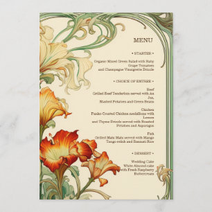 Floral Mucha Art Nouveau Red and Orange Botanical Menu