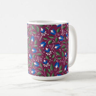 Floral Mug in Burgundy and Deep Blue
