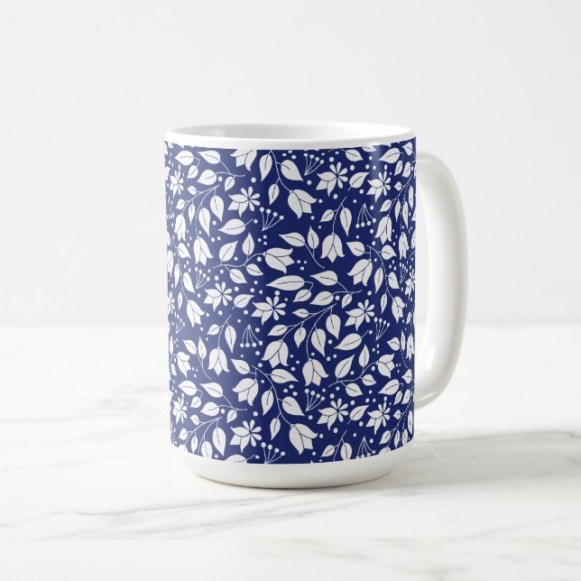 Floral Mug in Navy and White (Front Right)