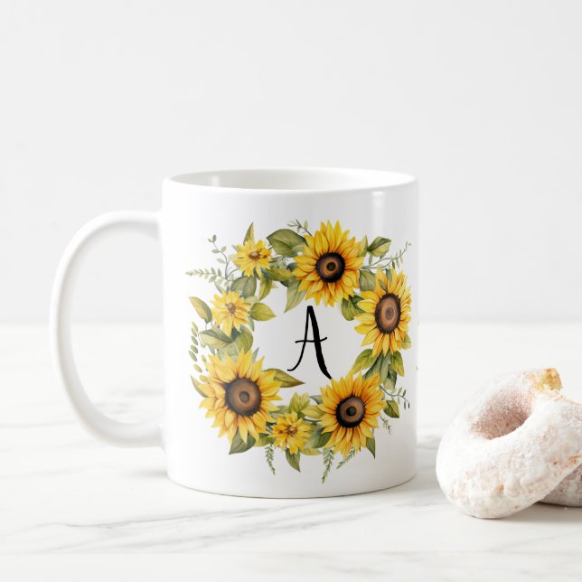 Floral Mug Personalised Monogram Custom Name  (With Donut)